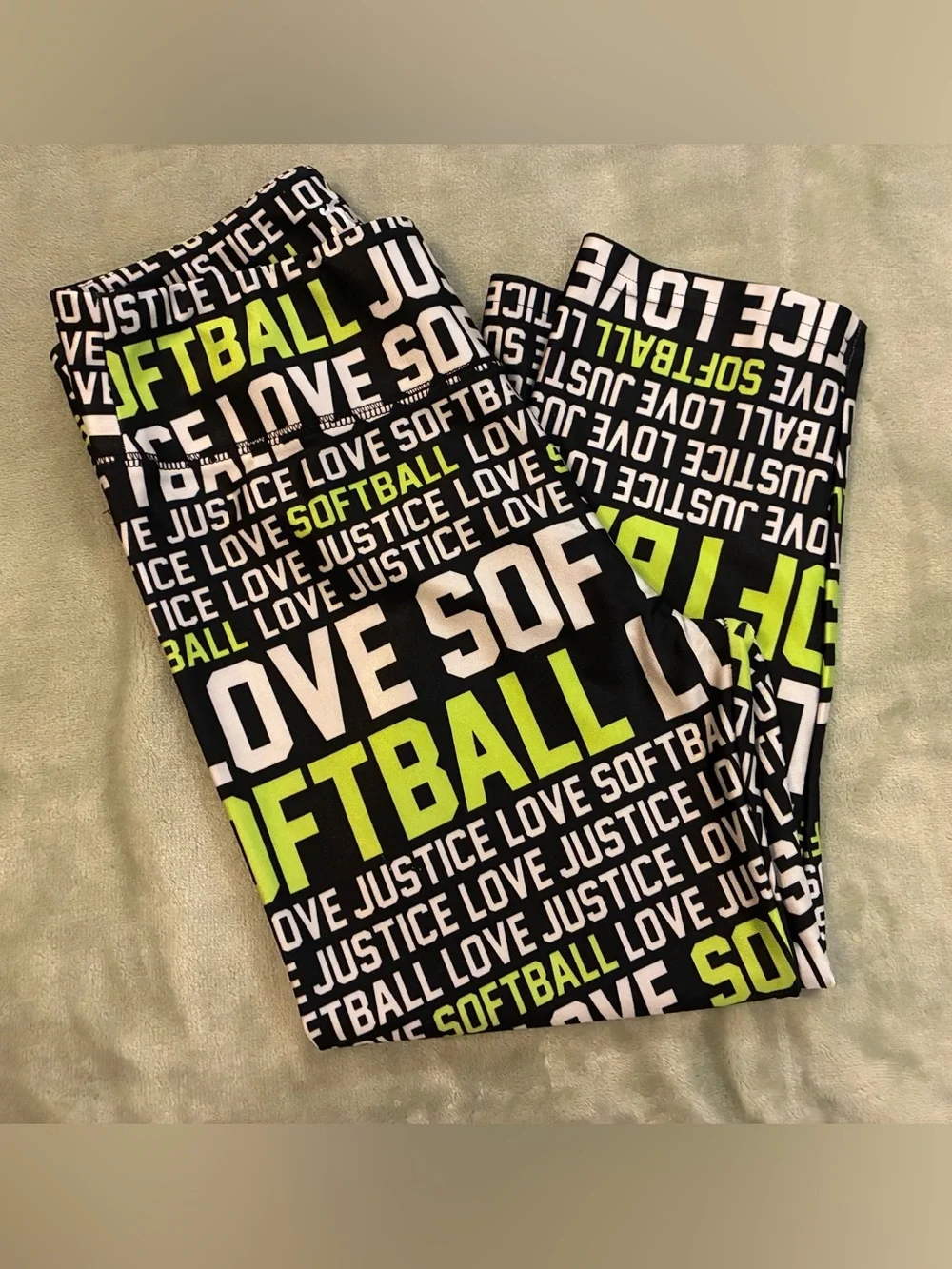 Justice Girls' Black & Neon Green 'Love Softball' Leggings Knee High Size 14